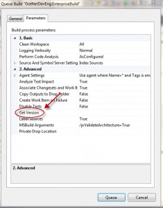 Specify particular changeset to use with team build 2010